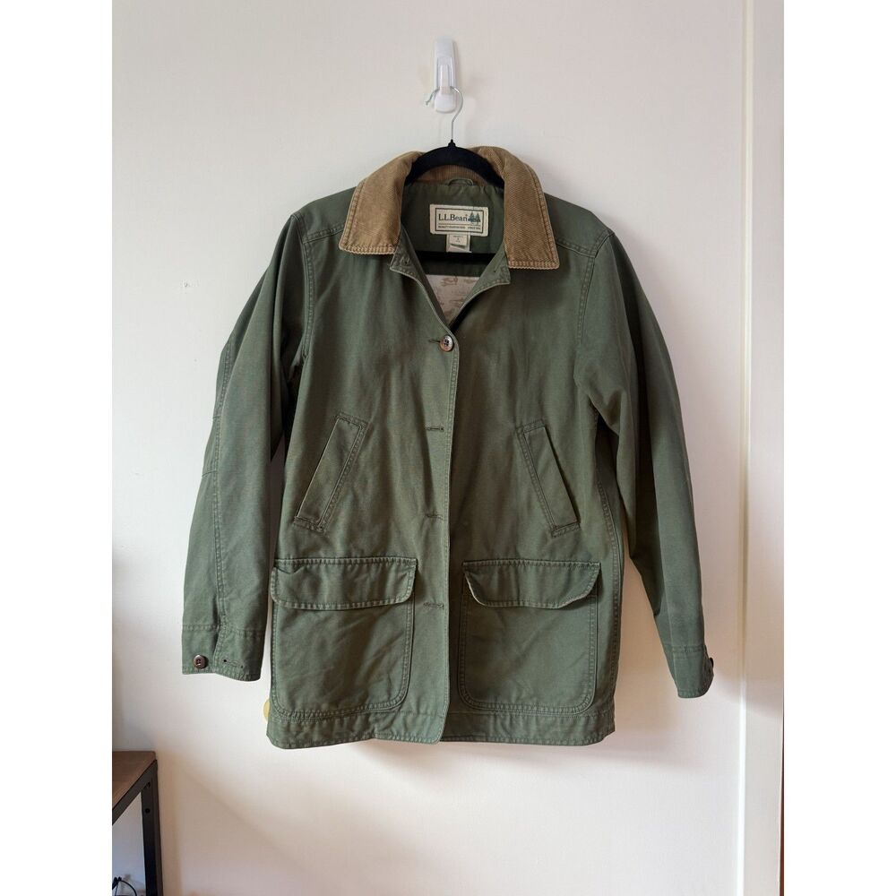 90s L.L. Bean Field Coat Barn Jacket, Wildlife lining, Olive Green, Women's S